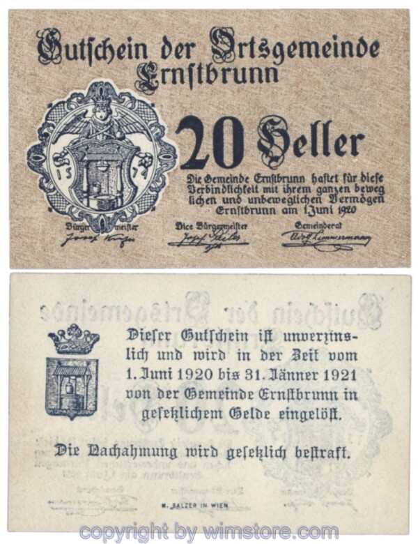 sn103778 Ernstbrunn, J00183a, 20 Heller; 1