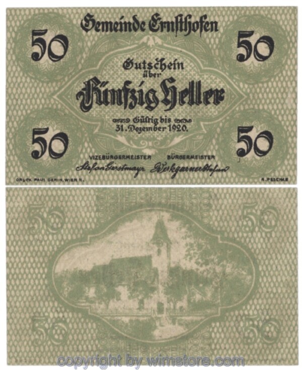 sn103786 Ernsthofen, J00184a, 50 Heller; 1
