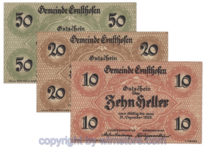 Ernsthofen, J00184a, Serie 10, 20, 50 Heller; 1