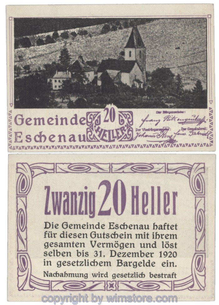 sn103807 Eschenau, J00186c, 20 Heller; 1