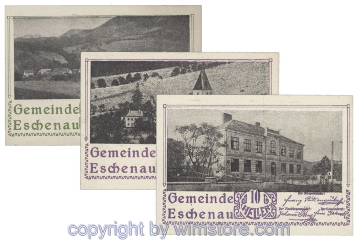 sn103811 Eschenau, J00186c, Serie 10, 20, 50 Heller; 1- teilweise fleckig
