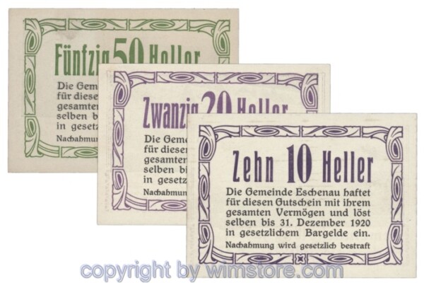 Eschenau, J00186c, Serie 10, 20, 50 Heller; 1-  teilweise fleckig