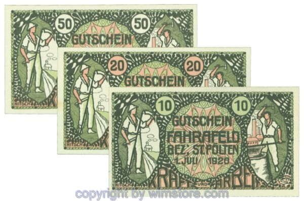 Fahrafeld, Prv., J00193, Serie 10, 20, 50 Heller; 1