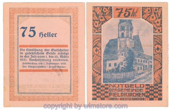 Feldkirchen am Inn, J00196x, 75 Heller; 1-
