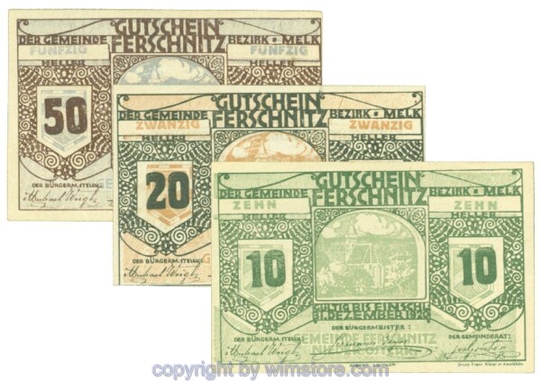 Ferschnitz, J00198b, Serie 10, 20, 50 Heller; 1-2