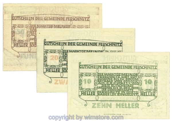 Ferschnitz, J00198b, Serie 10, 20, 50 Heller; 1-2