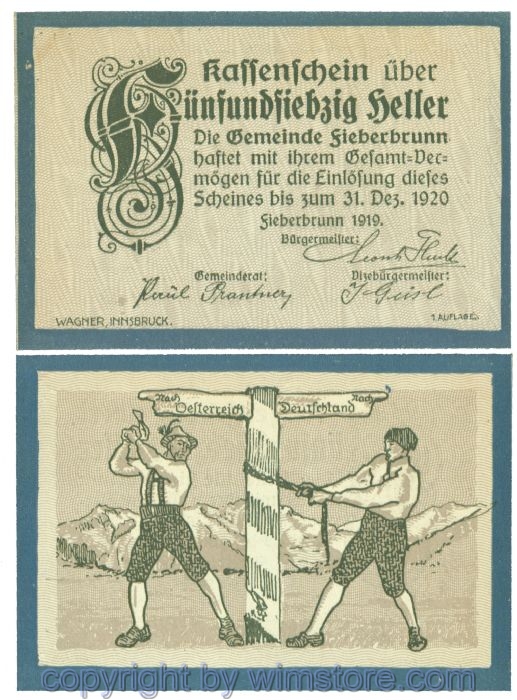 sn104002 Fieberbrunn, J00200a, 75 Heller; 1, Fleck