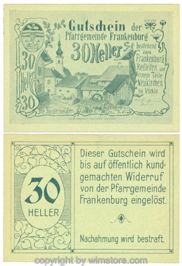 Frankenburg, Prv. Pfarrgemeinde, J00207b, 30 Heller; I