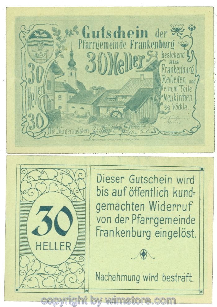 Frankenburg, Prv. Pfarrgemeinde, J00207b, 30 Heller; I-