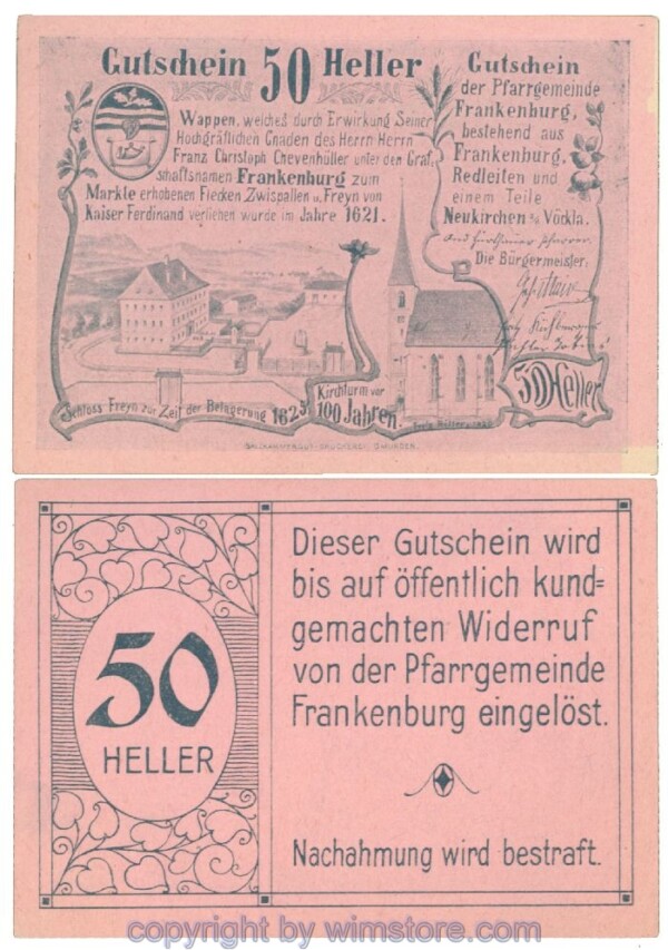 Frankenburg, Prv. Pfarrgemeinde, J00207b, 50 Heller; I-