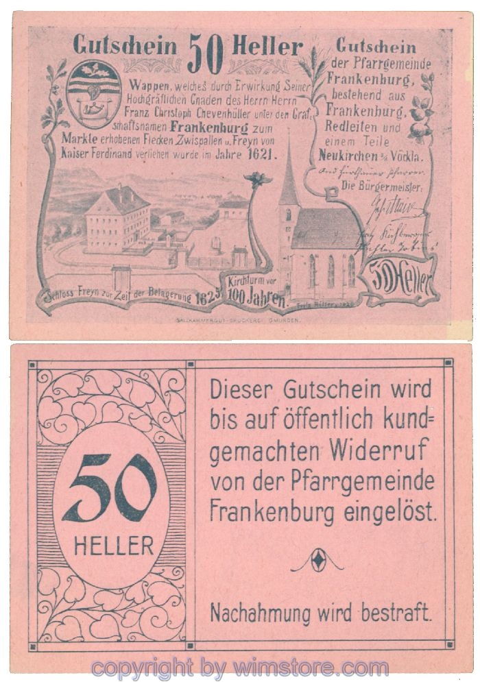 Frankenburg, Prv. Pfarrgemeinde, J00207b, 50 Heller; I-