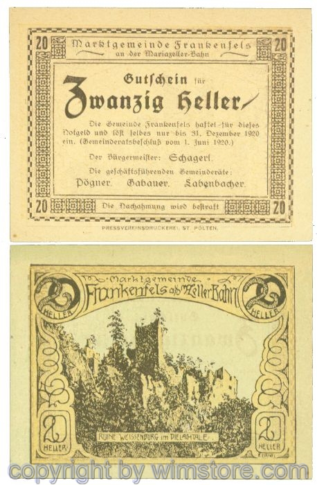 Frankenfels, J00208a, 20 Heller; I-