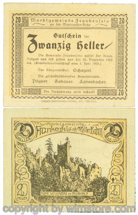 Frankenfels, J00208a, 20 Heller; I-