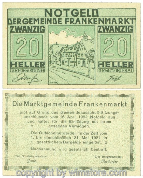 Frankenmarkt, J00209h, 20 Heller; I