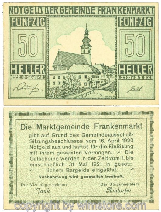 Frankenmarkt, J00209h, 50 Heller; I