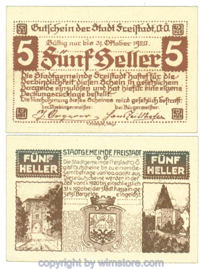 Freistadt, J00212a, 5 Heller; I