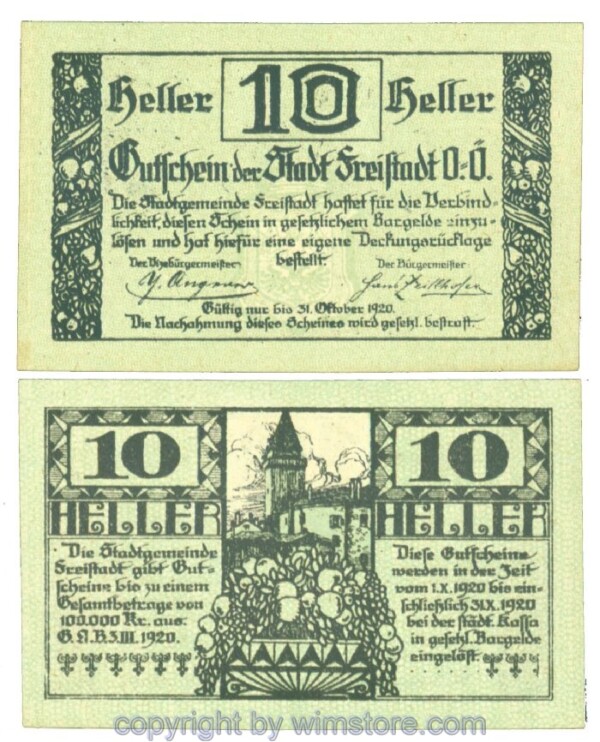 Freistadt, J00212a, 10 Heller; I