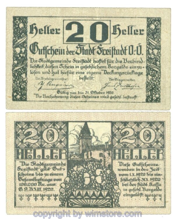 Freistadt, J00212a, 20 Heller; I