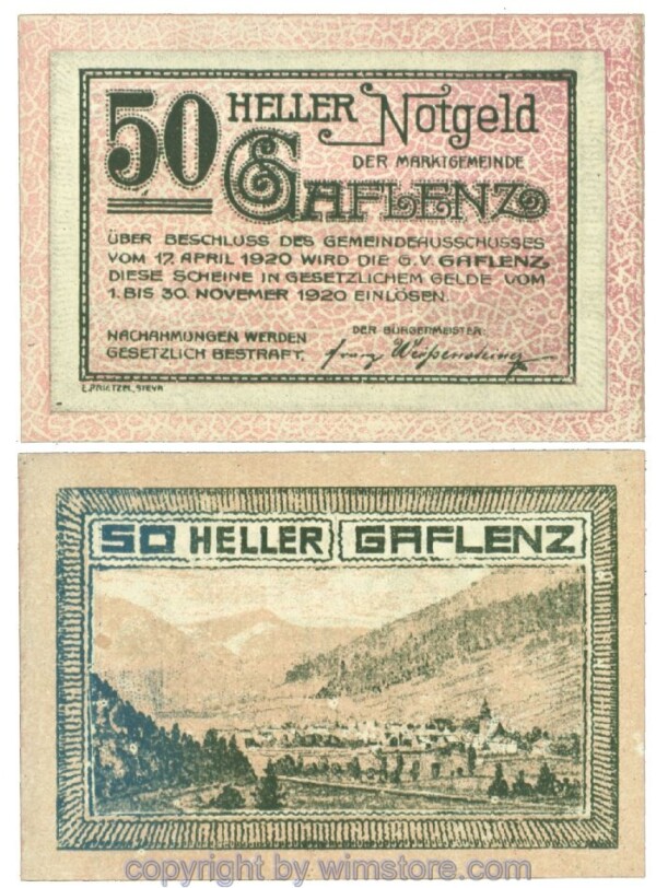 sn104232 Gaflenz, J00216a, 50 Heller; 1