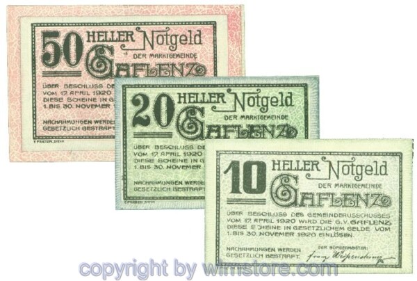 Gaflenz, J00216a, Serie 10, 20, 50 Heller; 1