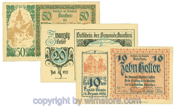 sn104242 Gainfarn, J00217a, Serie 10, 20, 50 Heller; 1-