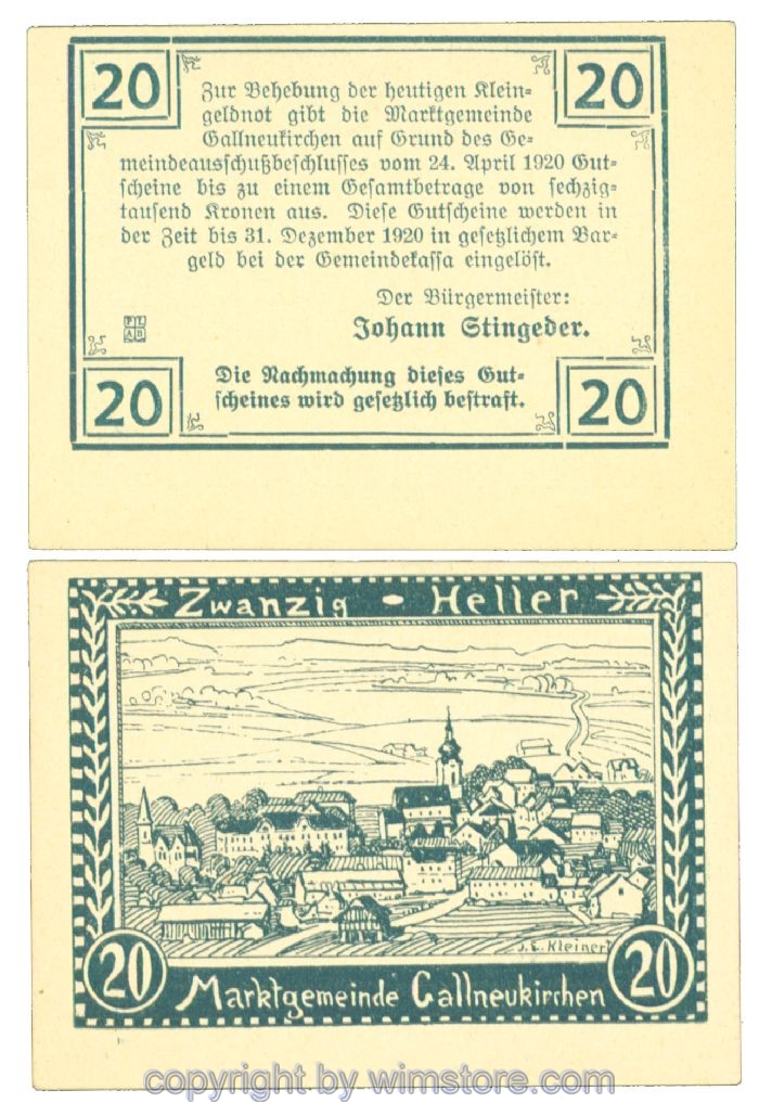 sn104248 Gallneukirchen, J00218a, 20 Heller; 1