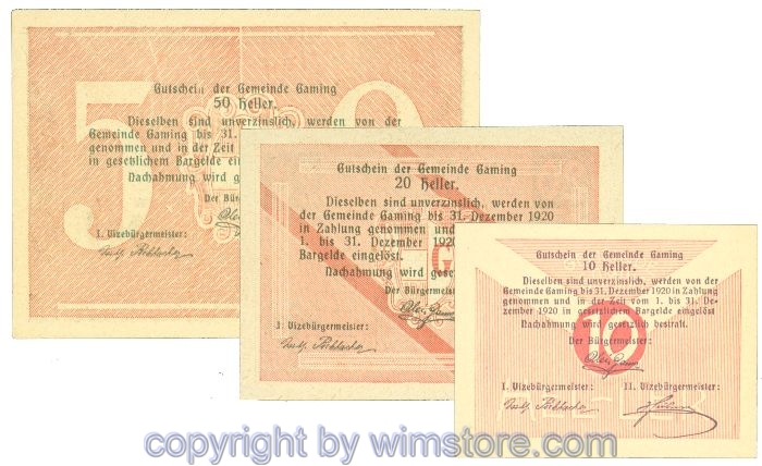 Gaming, J00220a, Serie 10, 20, 50 Heller; 1