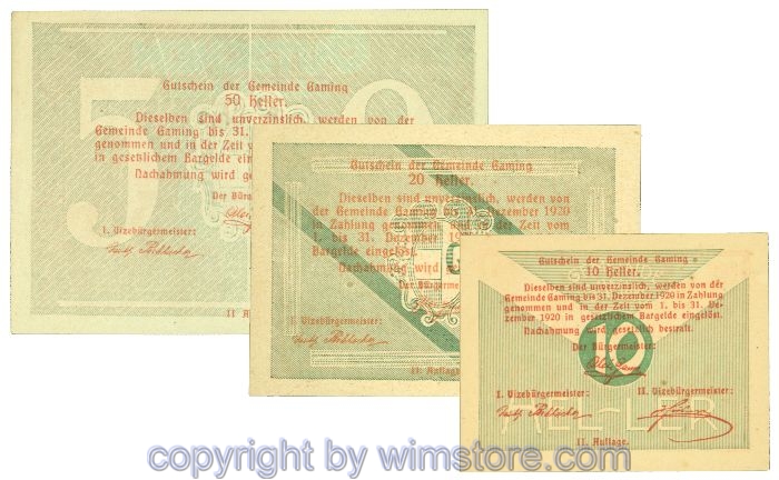 Gaming, J00220b, Serie 10, 20, 50 Heller; 1