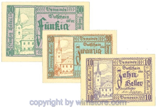 Gampern, J00221a, Serie 10, 20, 50 Heller; 1
