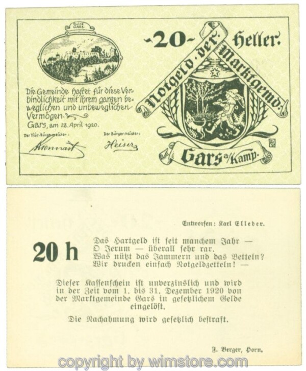 Gars am Kamp, J00222a, 20 Heller; 1