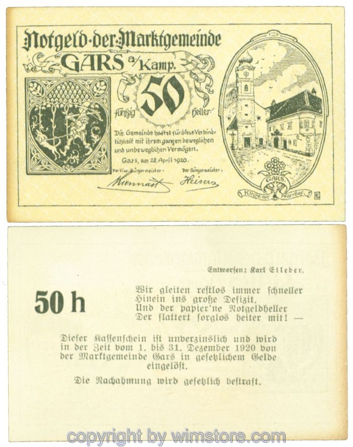 sn104294 Gars am Kamp, J00222a, 50 Heller; 1