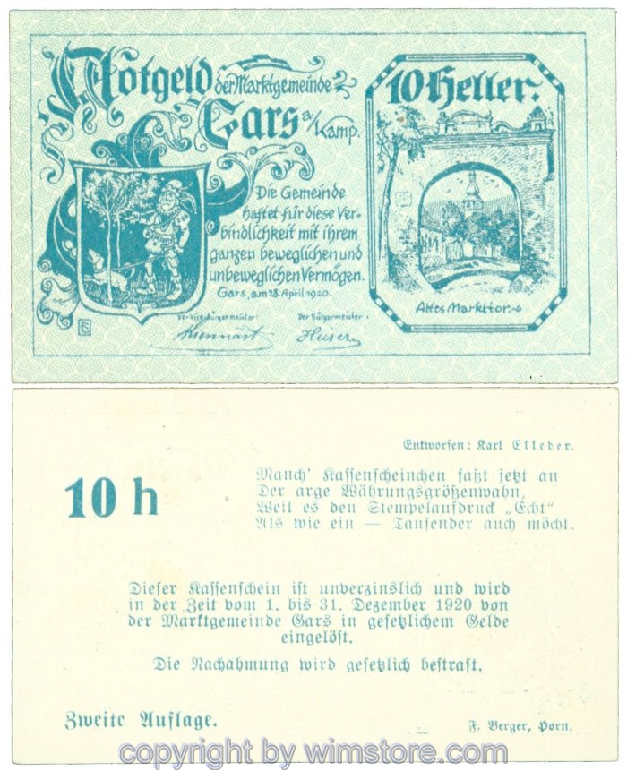 sn104298 Gars am Kamp, J00222c, 10 Heller; 1