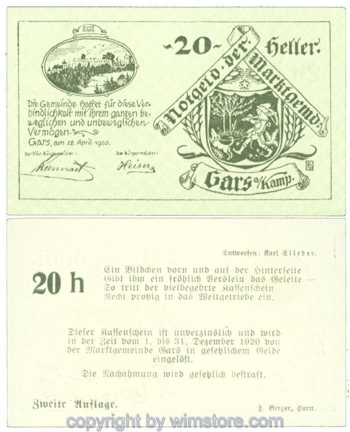 sn104300 Gars am Kamp, J00222c, 20 Heller; 1