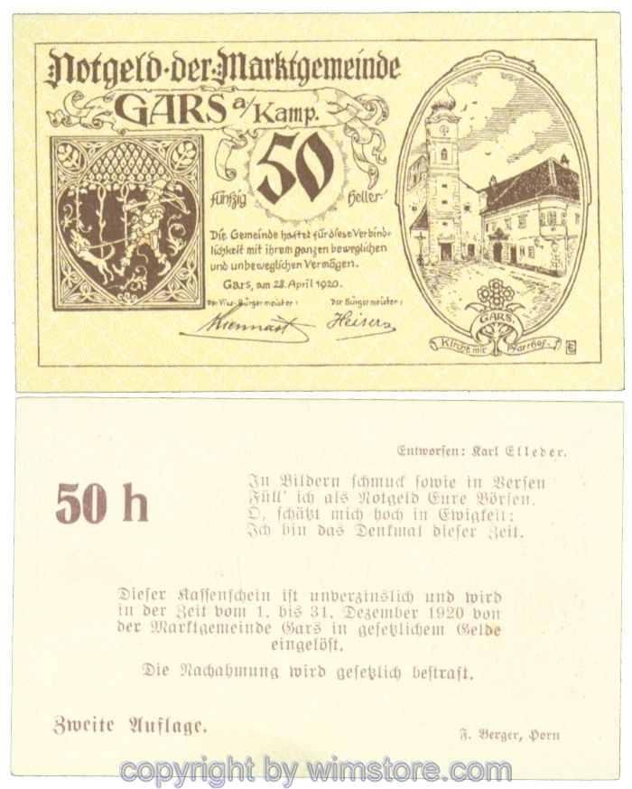 sn104303 Gars am Kamp, J00222c, 50 Heller; 1-