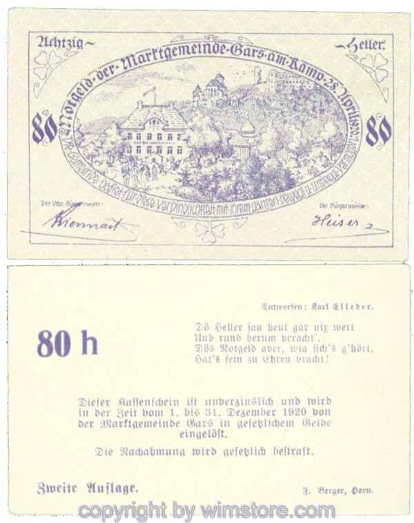 Gars am Kamp, J00222c, 80 Heller; 1-