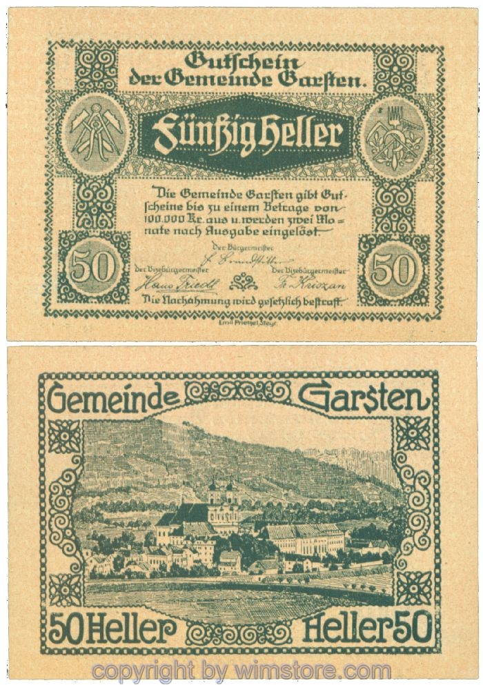 sn104310 Garsten, J00224d, 50 Heller; 1