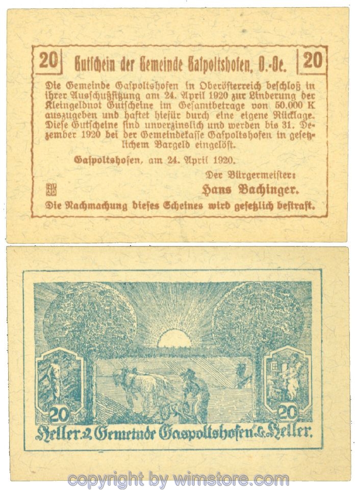 sn104319 Gaspoltshofen, J00225a2, 20 Heller; 1