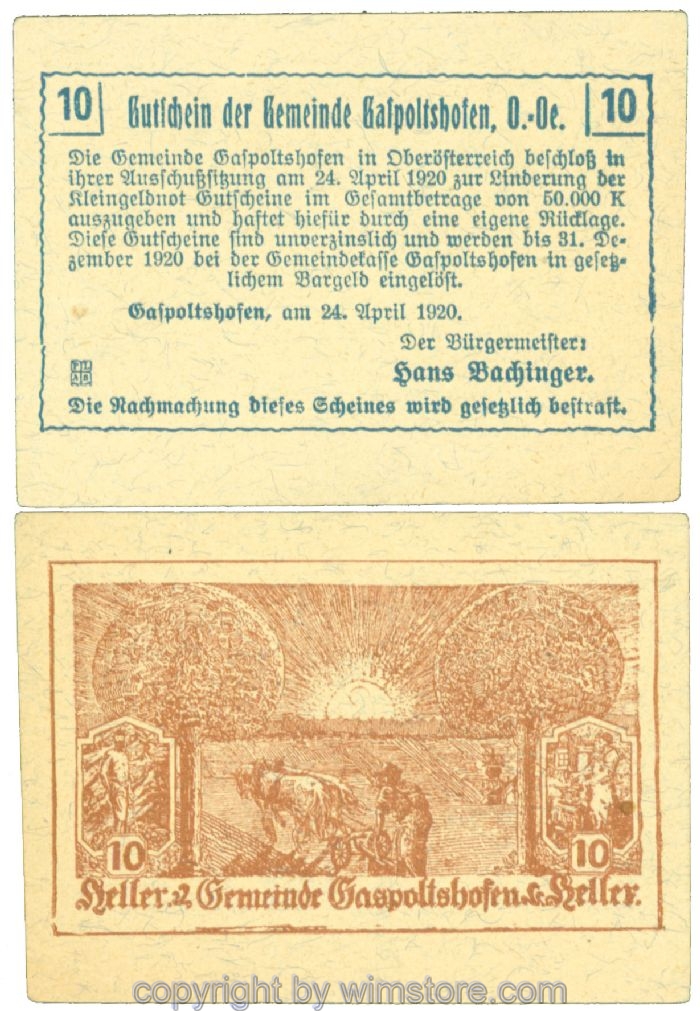 sn104324 Gaspoltshofen, J00225b2, 10 Heller; 1
