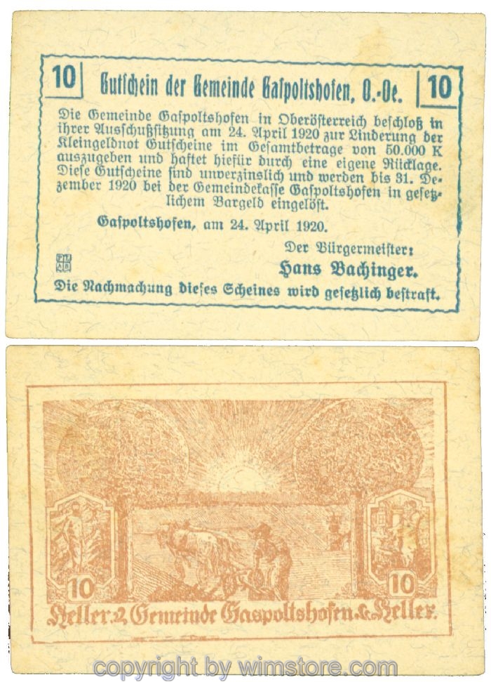 sn104325 Gaspoltshofen, J00225b2, 10 Heller; 1-