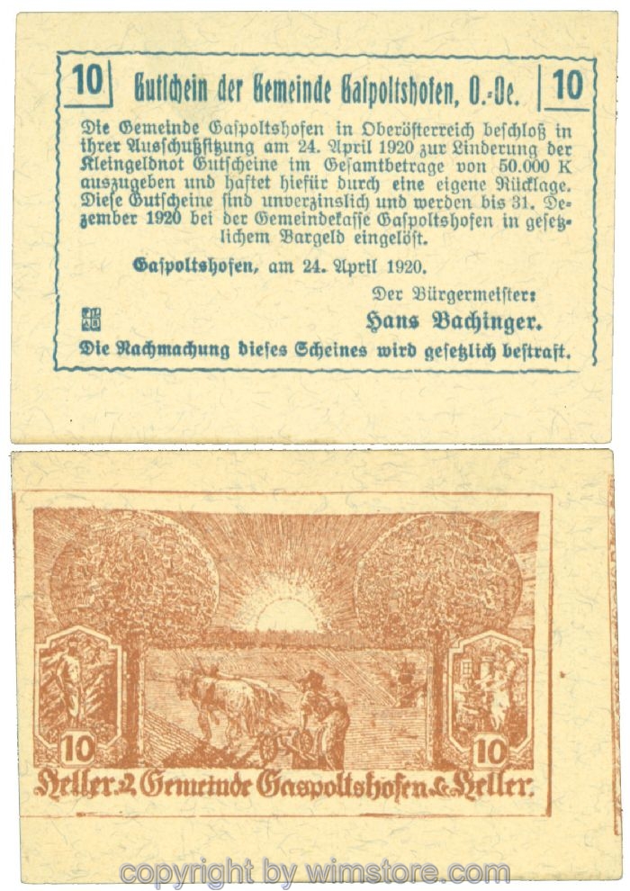 sn104326 Gaspoltshofen, J00225b2x, 10 Heller; 1