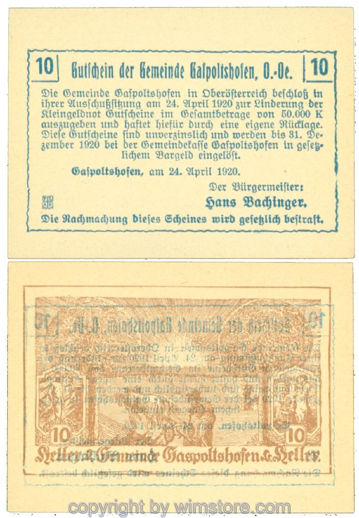 sn104327 Gaspoltshofen, J00225b2x, 10 Heller; 1