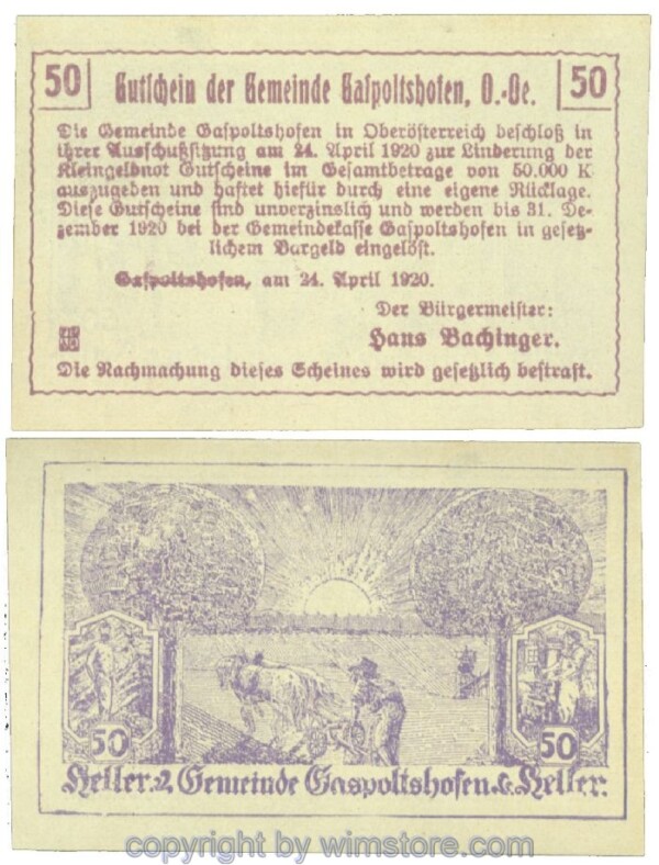 Gaspoltshofen, J00225b, 50 Heller; 1