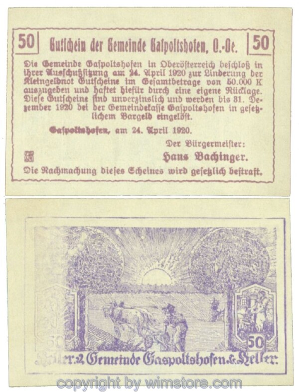 Gaspoltshofen, J00225bx, 50 Heller; 1