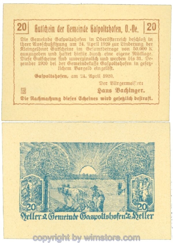 Gaspoltshofen, J00225d, 20 Heller; 1