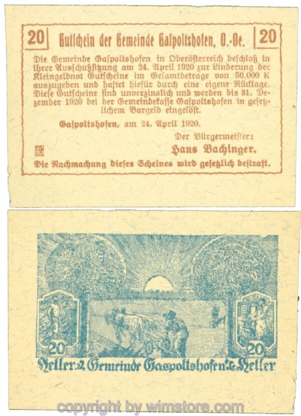 Gaspoltshofen, J00225d2, 20 Heller; 1-