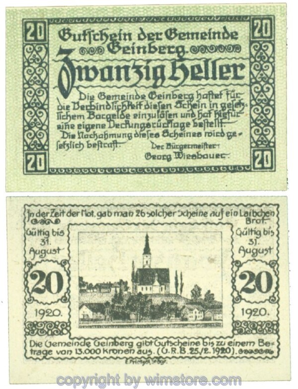Geinberg, J00228e, 20 Heller; 1