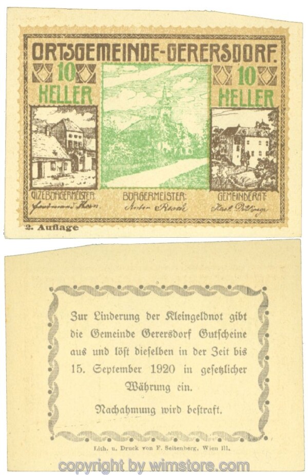 sn104367 Gerersdorf, J00230b, 10 Heller; 1