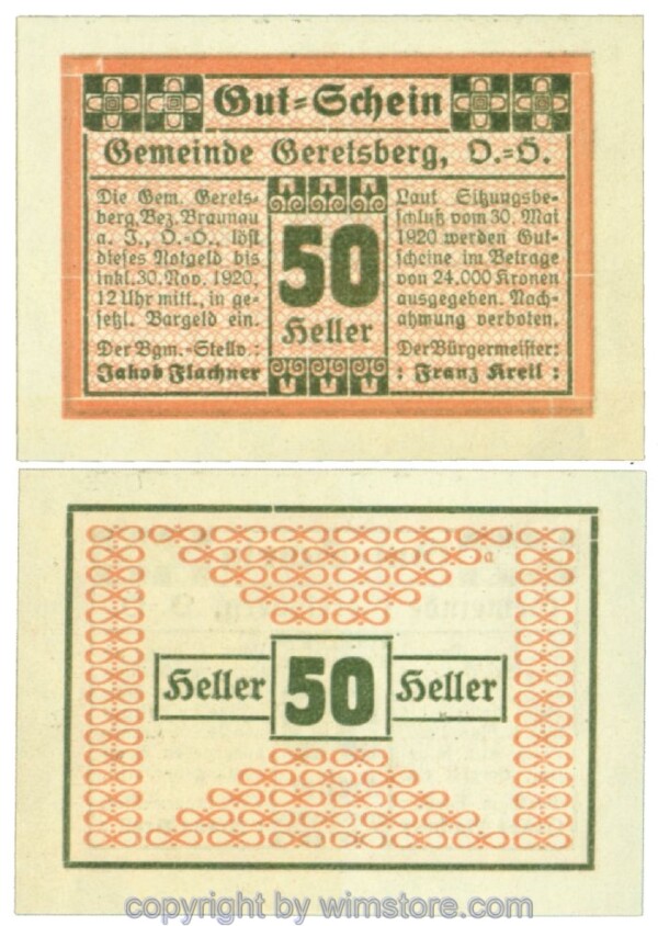 Geretsberg, J00231a, 50 Heller; 1