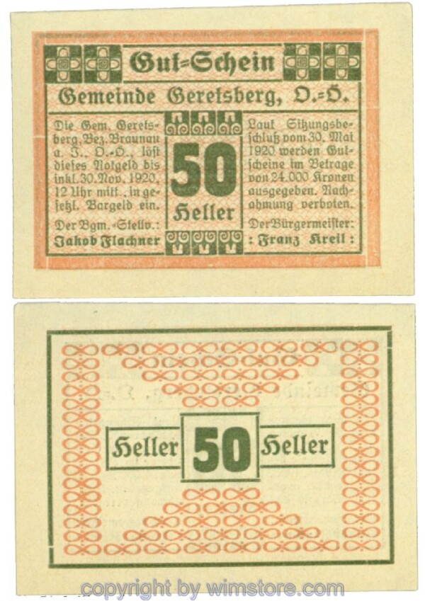 Geretsberg, J00231a, 50 Heller; 1-