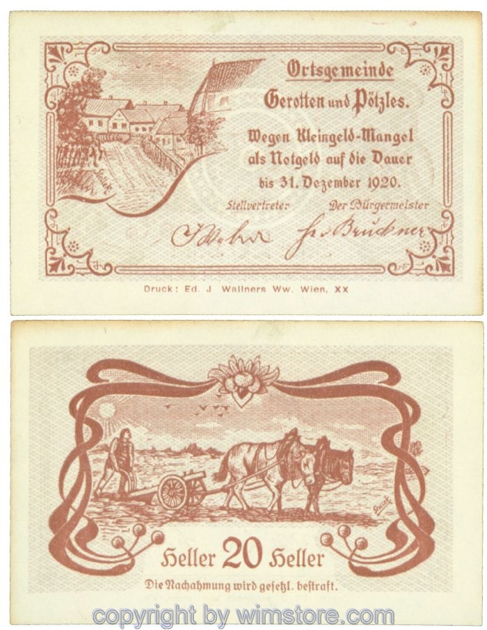 Gerotten u. Pötzles, J00233e, 20 Heller; 1